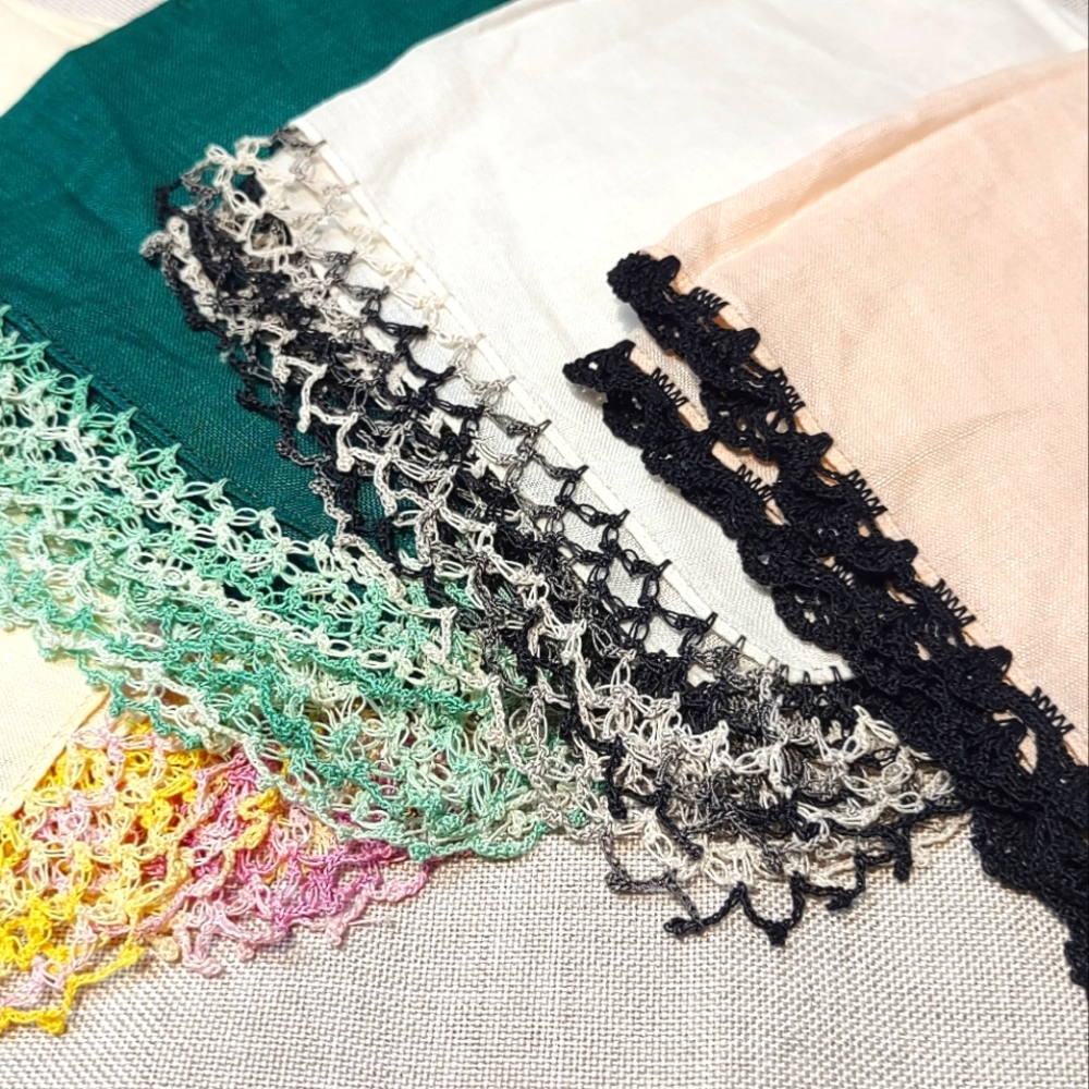Vintage Crocheted Linen 4 Doilies Napkins 13"x13" Each Great Condition Handmade